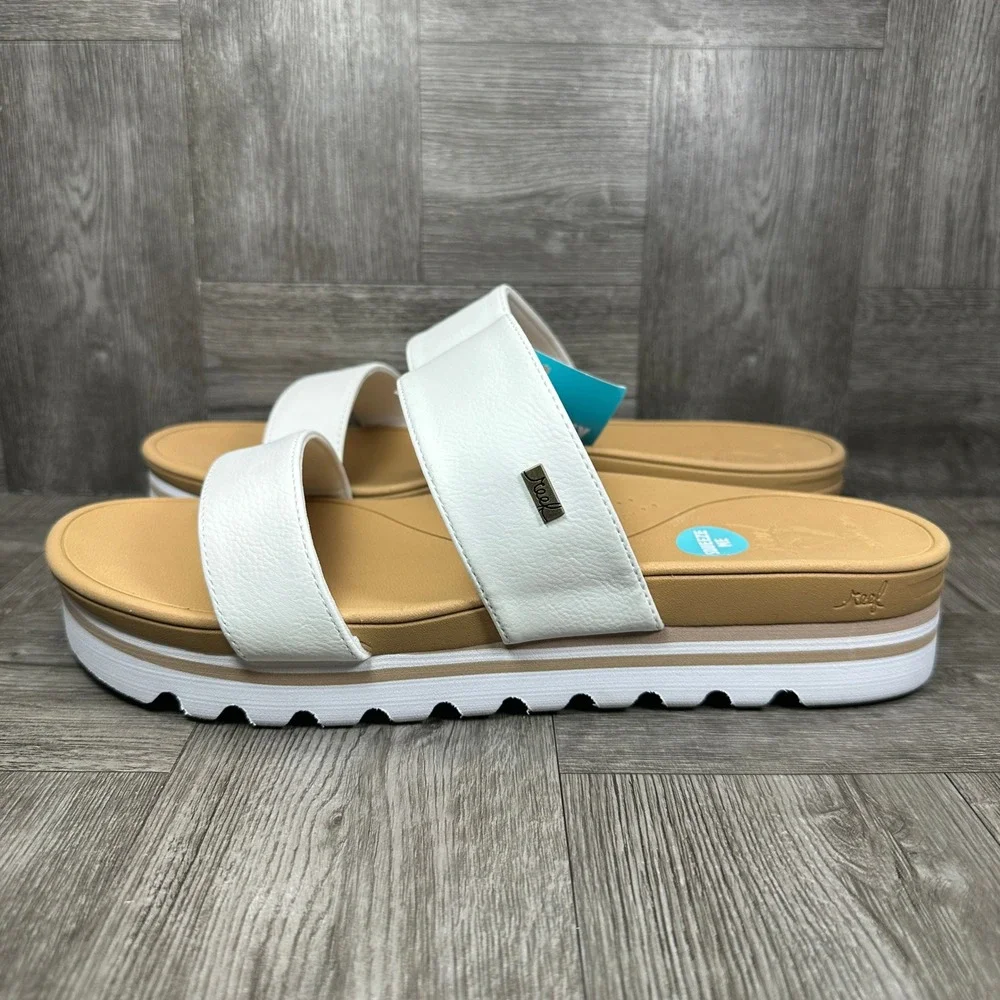 Reef Banded Horizon Hi Women 11 White Platform Slide Sandals NEW CI8435